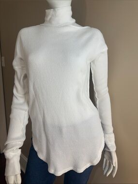 We The Free White Ribbed Turtleneck Tunic Sweater